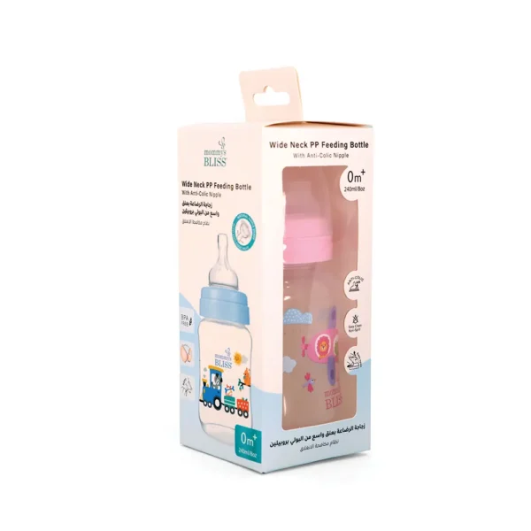 MOMMY'S BLISS WIDE NECK FEEDING BOTTLE 240 ML – BPA Free, Anti-Colic, Ideal for 3+ Months | Pink - Image 2