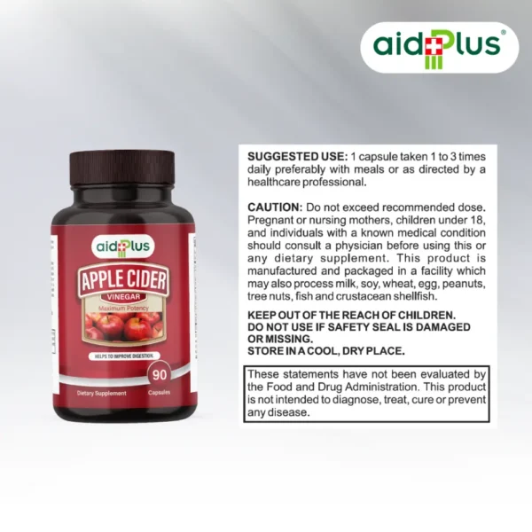 AID PLUS Apple Cider Vinegar 90’s – Weight Management, Detox & Digestive Health Supplement - Image 3