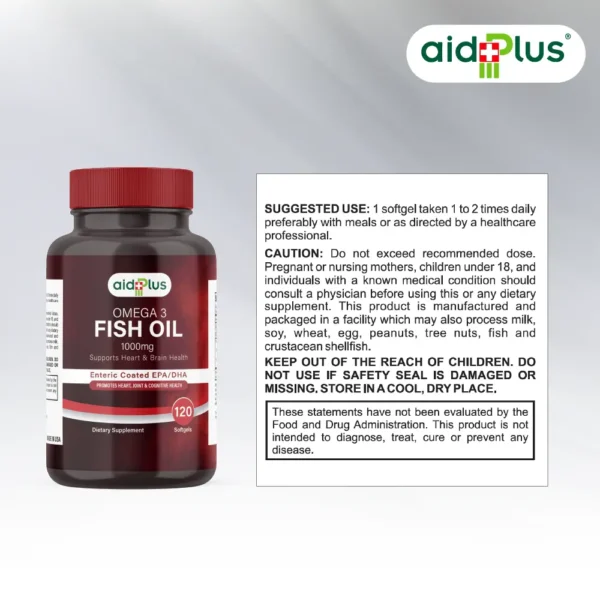 AID PLUS Mega EPA/DHA – High Strength Fish Oil – 400mg EPA & 300mg DHA – Enteric Coated – 120 Softgels - Image 3