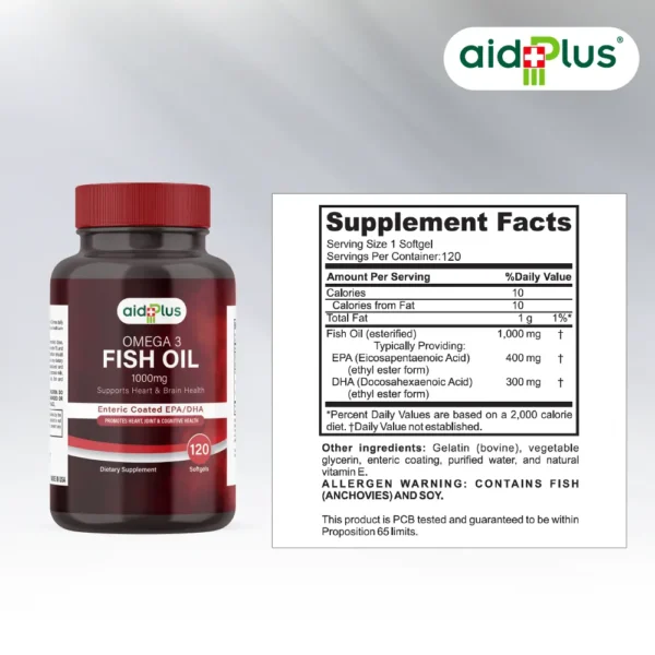 AID PLUS Mega EPA/DHA – High Strength Fish Oil – 400mg EPA & 300mg DHA – Enteric Coated – 120 Softgels - Image 2
