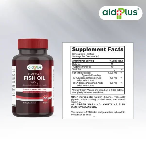 AID PLUS Mega EPA/DHA – High Strength Fish Oil – 400mg EPA & 300mg DHA – Enteric Coated – 60 Softgels - Image 2