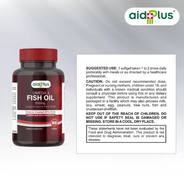 AID PLUS Mega EPA/DHA – High Strength Fish Oil – 400mg EPA & 300mg DHA – Enteric Coated – 60 Softgels - Image 3