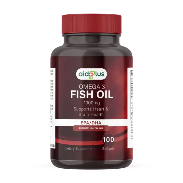 AID PLUS EPA/DHA Omega 3 Fish Oil 1000mg – 100 Softgels | Heart & Brain Health Support