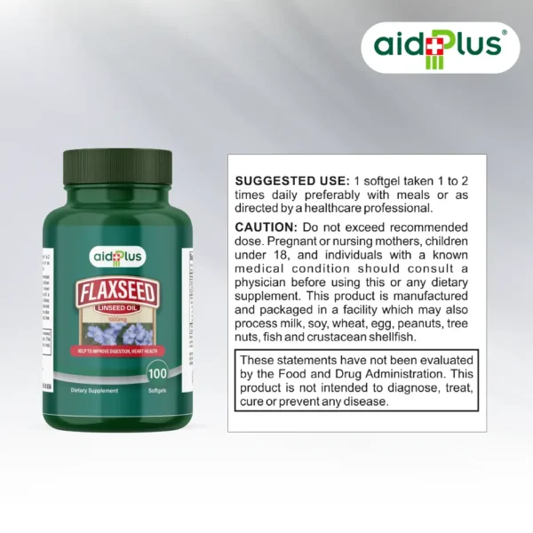 AID PLUS Flaxseed Oil 1000mg – 100 Softgels | Organic Omega-3, Omega-6 & Omega-9 Support - Image 3