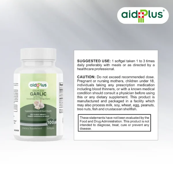 AID PLUS Garlic & Parsley 500mg – 100 Softgels | Odorless Heart & Immune Support Supplement - Image 3