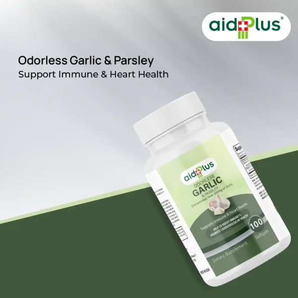 AID PLUS Garlic & Parsley 500mg – 100 Softgels | Odorless Heart & Immune Support Supplement - Image 4