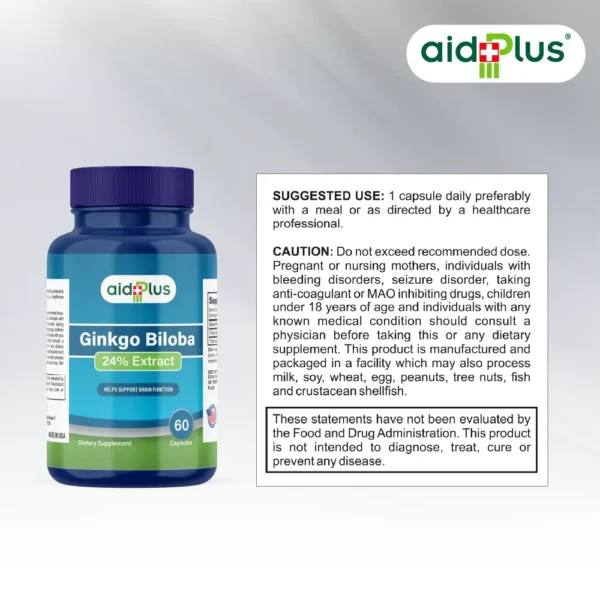 AID PLUS Ginkgo Biloba 120mg – 60 Capsules | 24% Extract for Memory, Focus & Circulation - Image 3