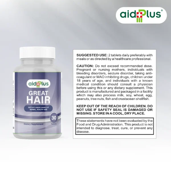 AID PLUS Great Hair Formula – 30 Tablets | Biotin, Vitamins & Herbal Extracts for Hair Growth - Image 3
