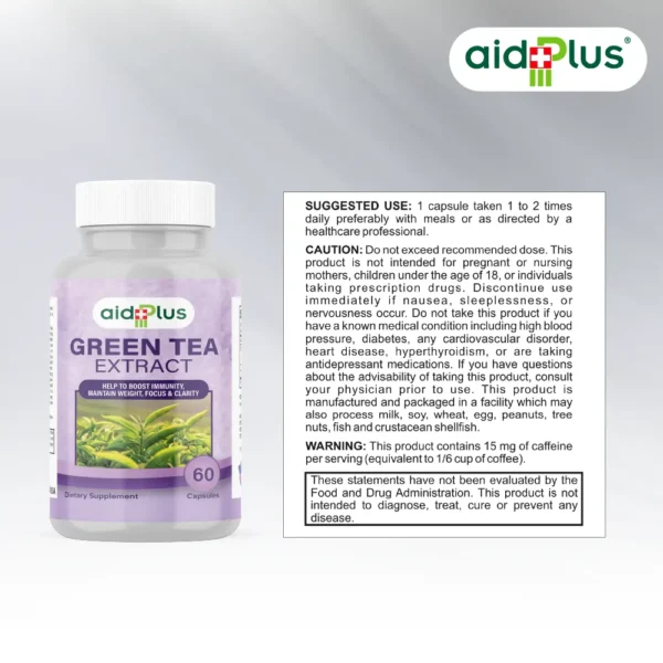 AID PLUS Green Tea 98% Extract – 60 Capsules | High-Potency Antioxidant & Metabolism Support - Image 3