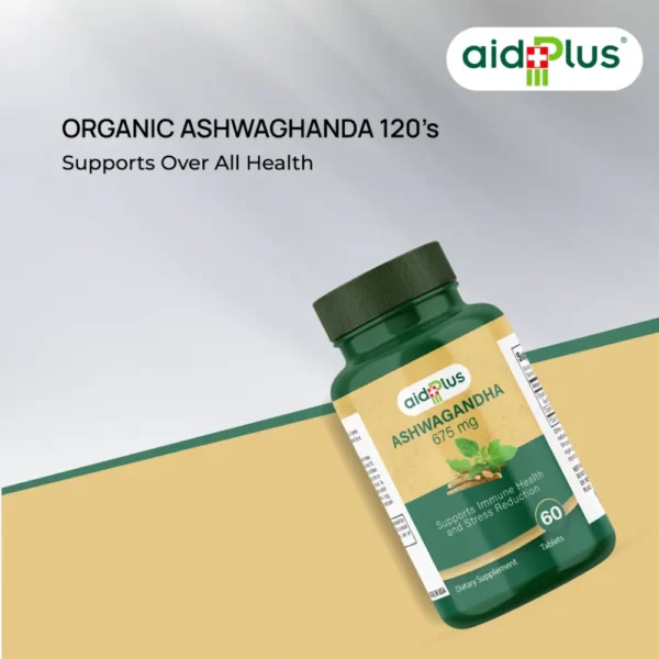AID PLUS Organic Ashwagandha 60’s – 675mg for Stress Relief, Energy & Immune Support - Image 4