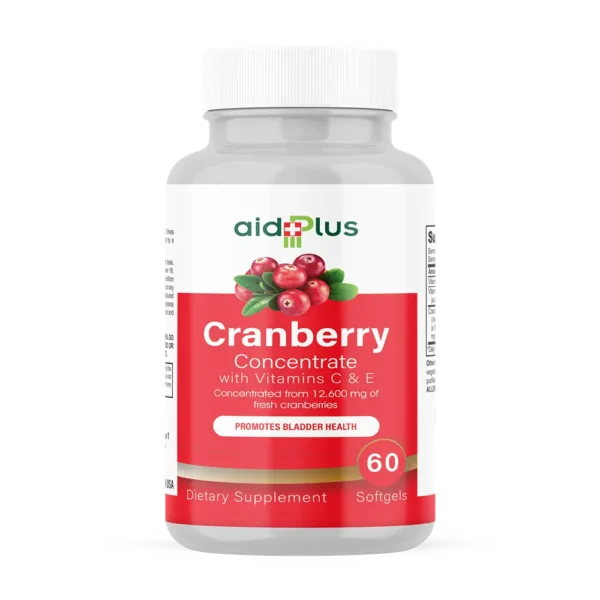 AID PLUS Cranberry Concentrate with Vitamins C & E – 60 Softgels | Urinary Tract & Immune Support