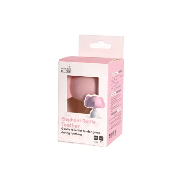 MOMMY'S BLISS Elephant Rattle Teether | BPA-Free, Easy Clean, FDA Certified | Soft Food-Grade Silicone | Pink - Image 2