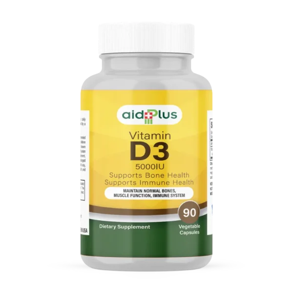AID PLUS Vitamin D3 5000 IU – High Strength Bone & Immune Support – 90 Vegetable Capsules