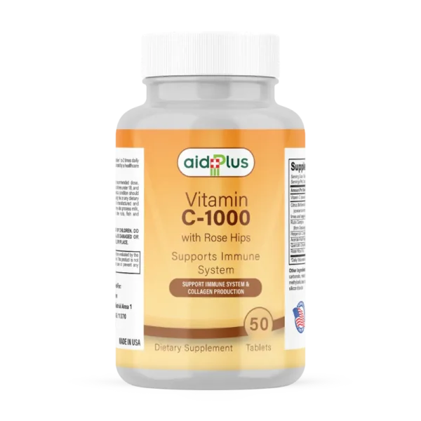 AID PLUS Vitamin C 1000 mg 50’s – Immune System Booster with Rose Hips & Citrus Bioflavonoids