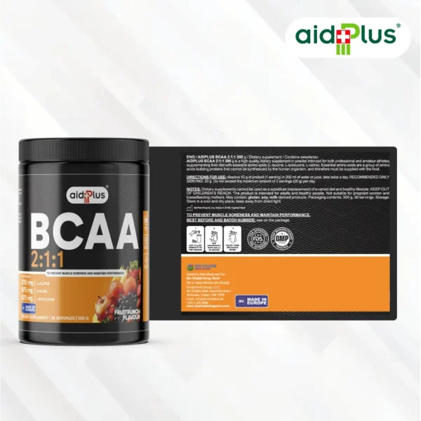 AID PLUS BCAA 2:1:1 Fruit Punch 300g – Muscle Recovery & Performance Supplement - Image 3