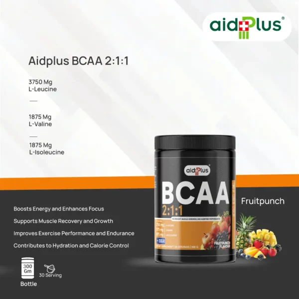 AID PLUS BCAA 2:1:1 Fruit Punch 300g – Muscle Recovery & Performance Supplement - Image 4